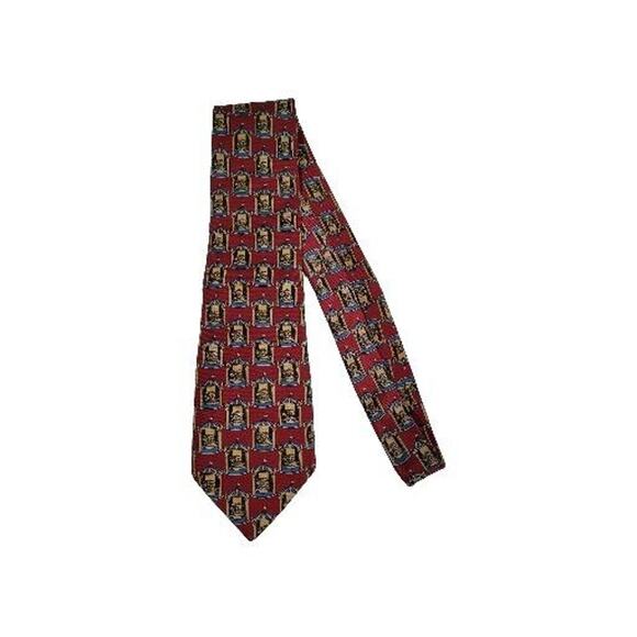 Burberry Vintage Men's Neck Tie Made In Italy Designer Silk Blue Red Yellow Logo - Picture 1 of 9
